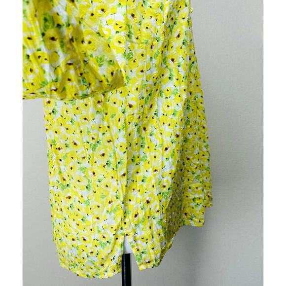 LOFT Yellow Floral Clip Tie Neck Blouse Ruffle Flowy Boho Large Peasant - Picture 5 of 14